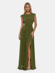 CurvySweet Athena Women's Sleeveless Convertible Cowl Neck Ruched Waist Slim Fit Maxi Dress for Wedding Guest Cocktail Party Evening summerwins