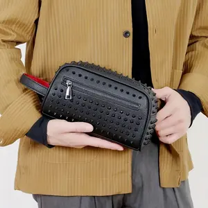 [Handheld Purse] Gothic Punk Handbag - Black Spiked Stud, Golden-Tone Hardware, Durable Unisex Clutch |   Motorcycle Style Inspired for Daily Use, Travel, Parties |   Edgy Gift