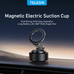 【TikTokShopStockUp】TELESIN Electric Magnetic Phone Holder – Auto-Locking Car Phone Mount with 360° Adjustable Electric Swivel, Strong Vacuum Suction for iPhone & Android, Perfect for Vlog, Makeup, Gym, Mirror, Desk, Compatible with iPhone 17
