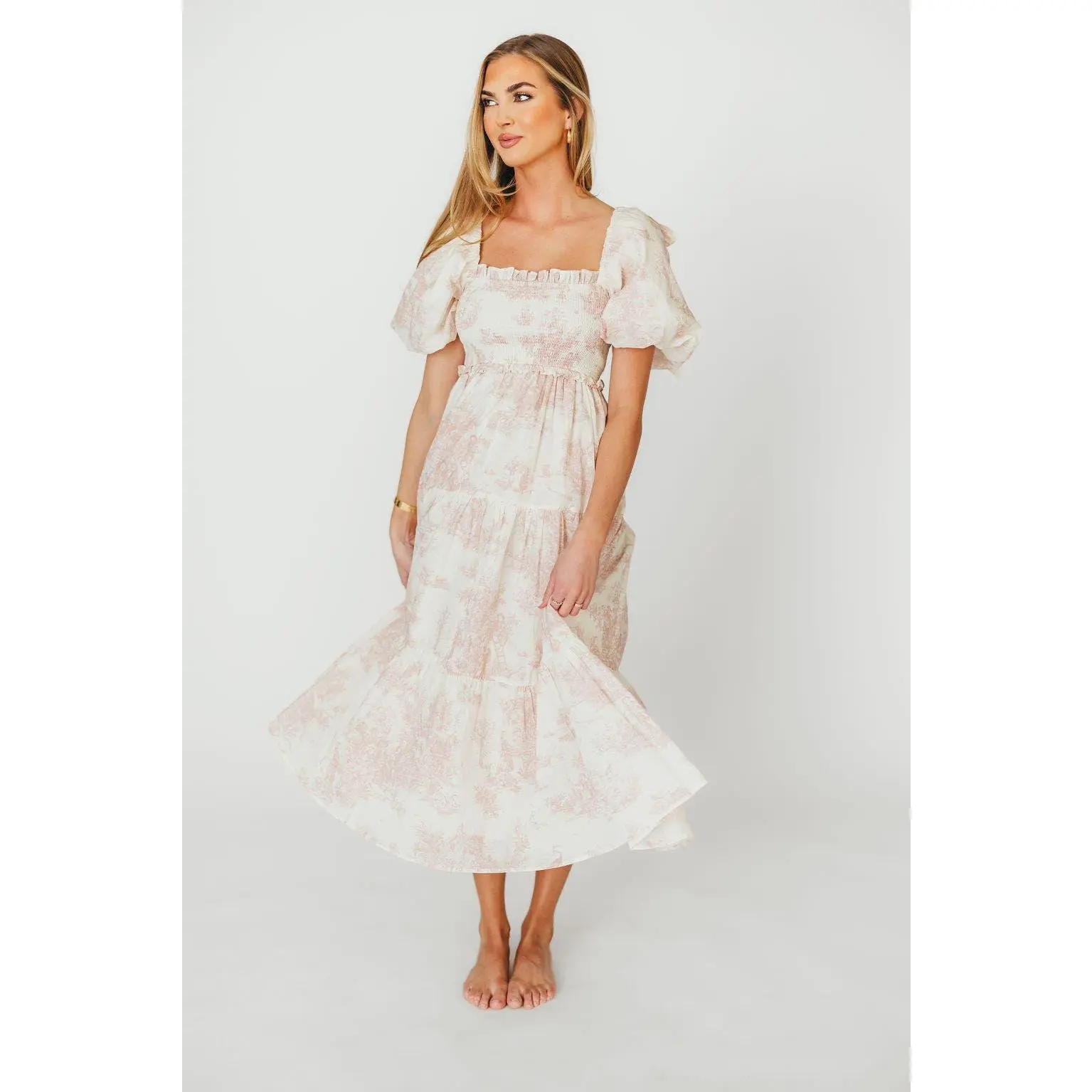 Elena 100% Cotton Toile Print Smocked Midi Dress in Pink - Bump Friendly &  Inclusive Sizing *5/19 PRE-ORDER* - TikTok Shop