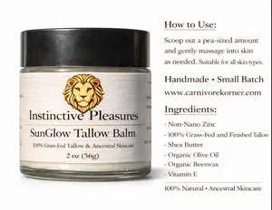 Grass Fed Sun Glow Tallow Balm with Non Nano Zinc Oxide  2oz