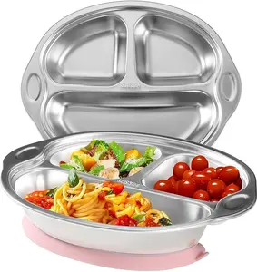 Mrs. Chou Stainless Steel Baby Suction Plates: Divided Plates Designed for Babies and Toddlers, Made of 100% Food-Grade Materials Ideal for Baby-Led Weaning BPA-Free Toddler Feeding Supplies Are Dishwasher Safe