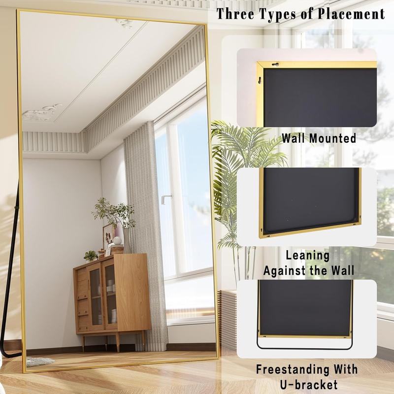 77"x38" Rectangle Full  Floor Mirrors, Full Length Mirror Hanging or Leaning,  Alloy Frame Wall Mirror for Bedroom, Dressing Room,