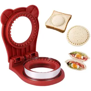 Portable Sandwich Cutter Sealer - Kitchen Utensils, DIY Decruster, Kids’ Uncrustables Maker for Lunchbox & Bento Box, Breakfast Prep Tool (Red)