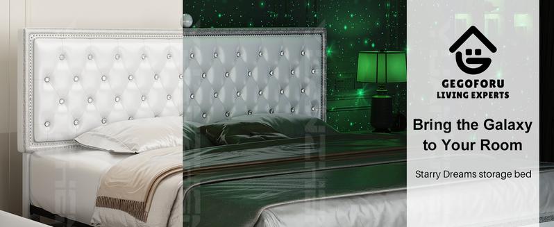 Queen LED Bed Frame with Galaxy Projector, Bluetooth Speakers, 4 Storage Drawers, PU Leather Upholstered – Smart RGB Light Bed for Gaming & Bedroom Decor | Cama LED Queen