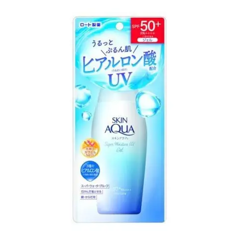 ROHTO SKIN AQUA UV Moisture Gel Facial Sunscreen - 110g, SPF 50 PA+++, Water-Based Mineral Moisturizer with Hyaluronic Acid & Minerals, Acne Care, Softening, UVA+UVB Shield, All Ages, Single Item, Non-Sticky, Anti-Aging for Normal Skin (Mousse Texture)