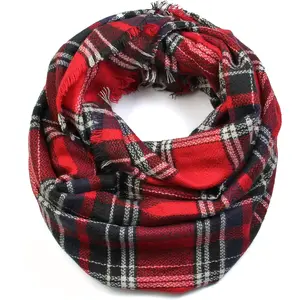 Scarfand Tartan Plaid & Checks Infinity Fashion Scarves for Women Men All Seasons Red Black White Plaid Pattern Winter Accessory