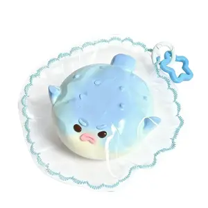 Handmade Blue Pufferfish Squeeze Toy Soft Portable Stress Relief Fidget Toy for Kids & Teens with Cute Expressions Ideal for Emotional Buffer