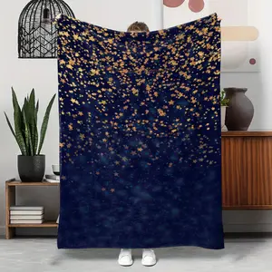 Deep Blue Star Flannel Digital Print Soft Comfy Blanket, Dreamy Starry Sky, Soft Skin-Friendly, Warm and Decorative