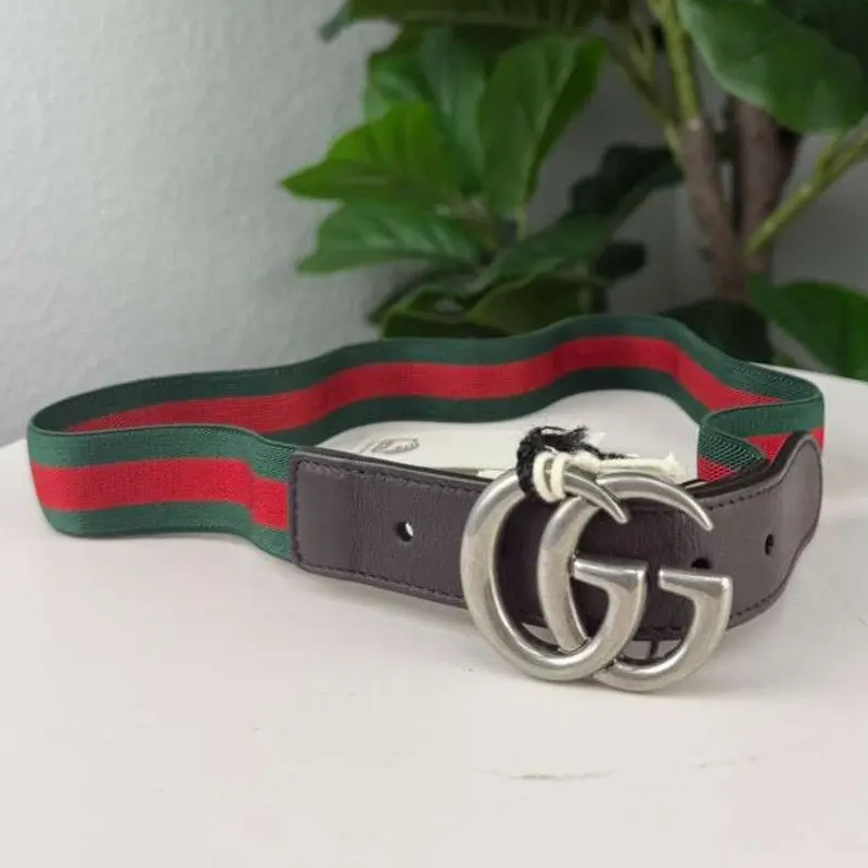 Pre-owned Authentic Gucci Kids Elasticated GG Web Belt Silver Tone Buckle