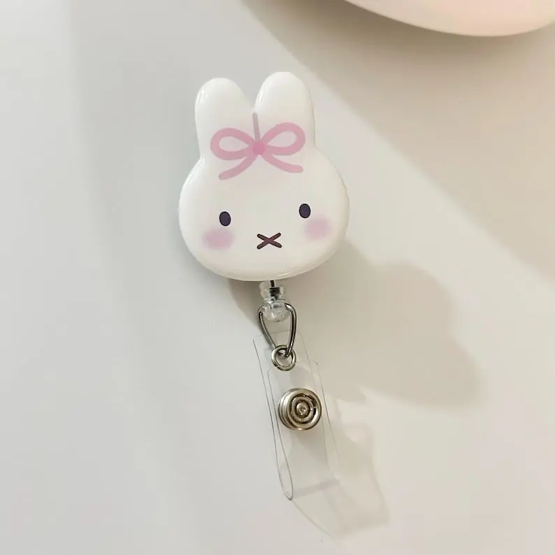 Bunny Badge Charm Miffy Bunny Rabbit Retractable ID Badge Reel Cute ID Holder for Nurses,  Doctors, Medical Workers Office Staff TikTok Shop