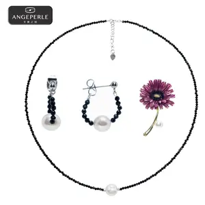 ANGEPERLE Alloy freshwater pearl Gablily pearl necklace with earrings and brooch(TSSL155)