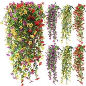 6-Pack Artificial Hanging Plants, Vibrant Colors, Silk Violet Flowers with Eucalyptus Leaves, UV Resistant, Home Garden Decor