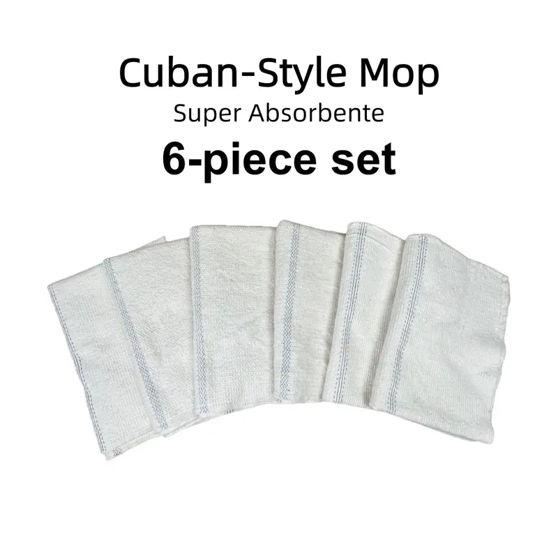 6-Pack Professional Cuban Style 100% Cotton Wet Mopping Cloths - Reusable Mop Pads, All Purpose, Soft, Durable Home Care Supplies, Ultra-Absorbing, Easy Clean Washable, Suitable for Any Floor Type