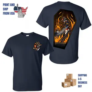 Firefighter Skull Crawling Through Flames T-Shirt, 2 Sides, dark firefighter art, oversized t-shirt for men, tactical streetwear style, gift for first responders