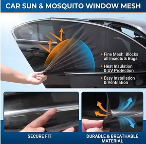 Car Sun Shade & Mosquito Net, 2-in-1 Window Mesh Cover with Heat Insulation & UV Protection, Fine Mesh Blocks Insects Bugs, Secure Fit Easy Installation, Must-Have Auto Exterior Accessory for Summer Camping & Road Trips