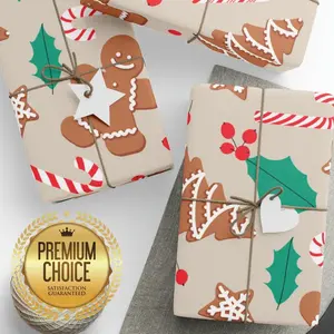 Adorable Gingerbread Man Wrapping Paper Rolls - Holiday Gingerbread Giftwrap for Xmas