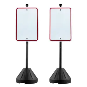 VEVOR Portable Sign Post,  5 ft Cast Iron Sign Post Holder with Hard Plastic Base & Wheels,  Movable Parking Sign Stand for No Parking Street Signs, Handicap Parking Sign,  with Base, Bolts Nuts, Black