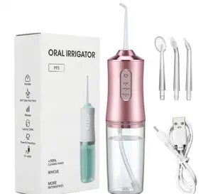 Portable Pink Oral Irrigator with 4 Tips 3 Modes 360° Nozzle 220ml Tank USB Rechargeable Travel Friendly Water Flosser for Everyday Clean - Removable