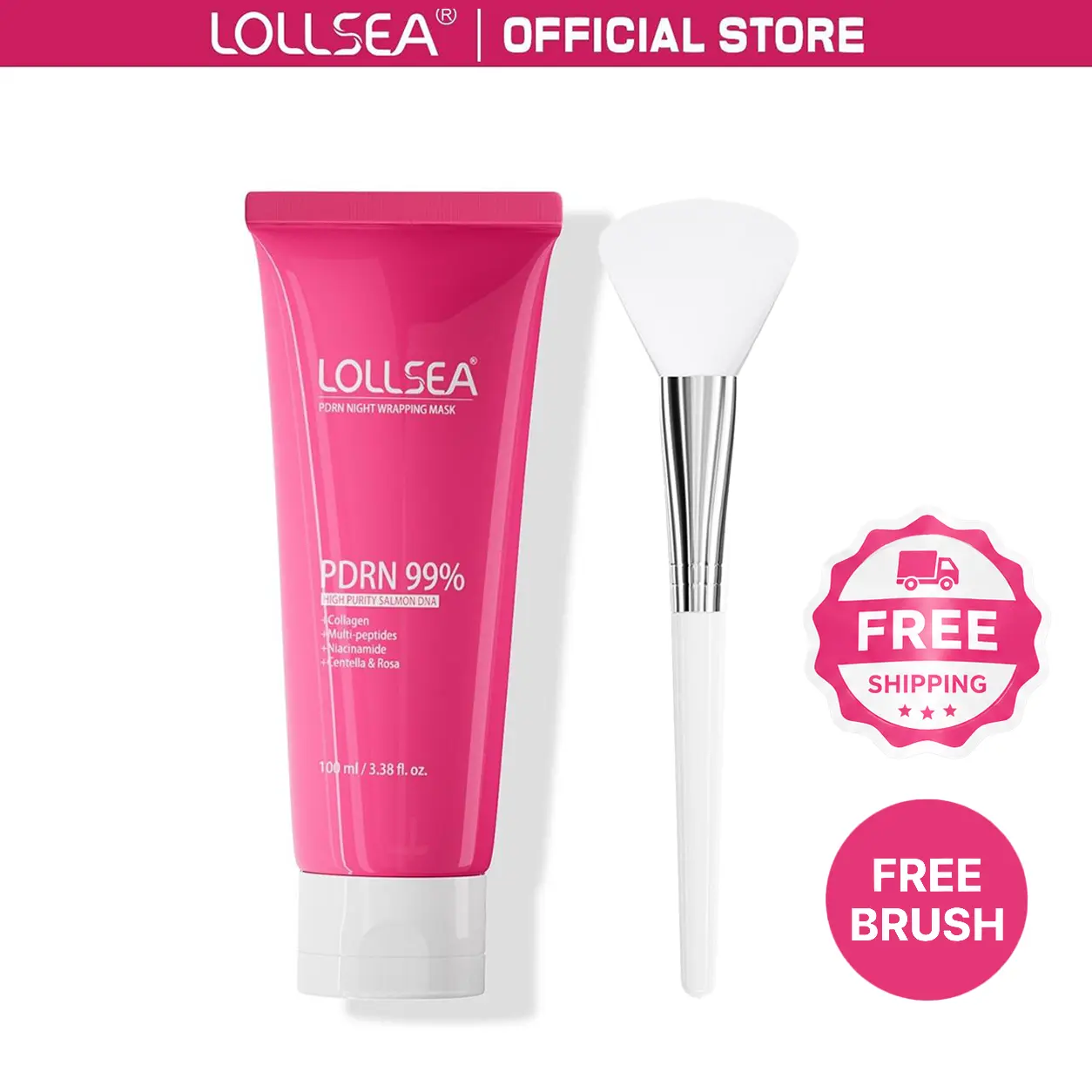 LOLLSEA PDRN Collagen Peel-Off Face Mask - Overnight Firming Glaze for Glass Skin Glow and Barrier Repair, Moisturizing Formula for All Skin Types, Silicone Brush Included