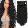 6PCS Glueless Invisible Clip Ins Hair Extensions Clip In Volume 24" Synthetic Long Curly Wavy Hair Pieces Black Hair Extensions Natural Black Color Thick Deep Wave Hairpieces