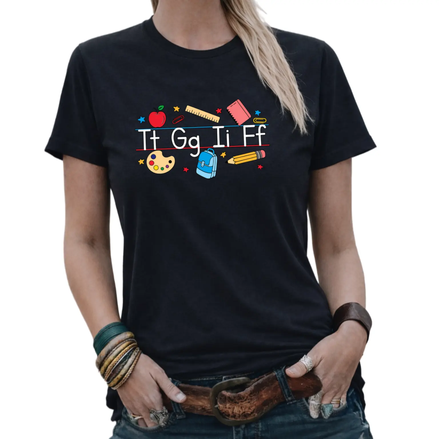 Women'S "TGIF" Graphic T-Shirt - Casual Short Sleeve Crew Neck, Black with Colorful -Themed Print, Perfect for Spring & Summer, Casual Wear|Playful Design|Comfortable Fit