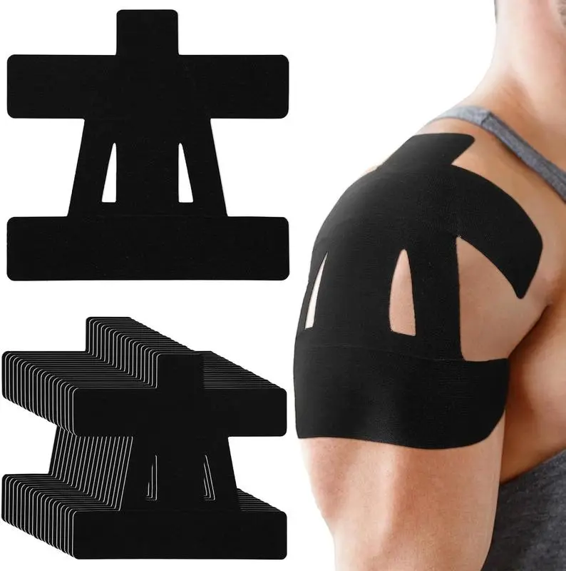 10 Counts Kinesiology Tape for Shoulder Pain Relief Pre Cut Sports Waterproof Breathable Enhance Elastic Kinesiology Athletic Tape for Shoulder Support and Muscle Sports(Black)