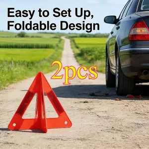 2pcs 2026 New Car Warning Triangle Signs, Foldable Design, High Reflective Strips, Stable and Windproof, Universal Fit for All Vehicles