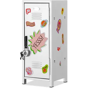 Mini Locker with Lock  Stickers 10.8inch Small Storage Locker Desk Locker Metal Small Locker Miniature Storage Locker Functional Safe Metal Locker for Desktop Bedroom  Office (White)