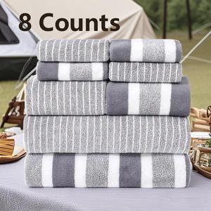 striped pattern towel set, including 2 bath towel & 2 hand towel & 4 washcloths, premium towel set, soft absorbent and quick drying towel set for home and travel