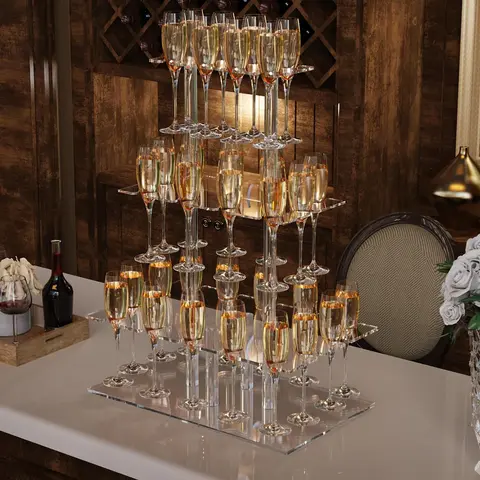 Acrylic Transparent Champagne Tower Wall Stand, Wedding Bridal Shower Gift, Christmas Birthday Party Decor, High-End Wine Glass Holder Home