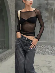 New Sexy Slimming Bust T-Shirt, Lightweight Transparent One Shoulder Top, Stylish Women's Casual Wear, Perfect for Daily