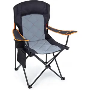 Oversized Padded Camping Chair, 350LB Heavy Duty Quad Fold Chair with Arms, Collapsible Outdoor Chairs with Lumbar Back & Cup Holder