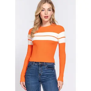 Long Slv Stripe Rib Sweater
