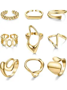9 Pcs Gold Chunky Rings for Women Statement Rings 18K Gold Silver Plated Ring Set Dome Thick Open Rings Adjustable Statement Multi Ring