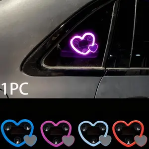 Solar-Powered Heart-Shaped Car LED Light, 4 Color Neon Lamp with Vibration & Light Sensing, USB Rechargeable, 8 Lighting Modes, Led Car Ambient Light