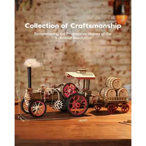 Graduation Gift ROKR Steam Engine Mechanical 3D Wooden Puzzle Battery Powered | Motorized Vintage Steam Engine Model with 3-Speed Control & Trailer | Interactive DIY Puzzle | Creative Desk Decor | Puzzles for Adults & Engineering Fans