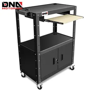 Steel AV Cart with Extra Storage Cabinet, 30.8" x 18" x 22"-42" Height Adjustable Rolling Projector Utility Cart