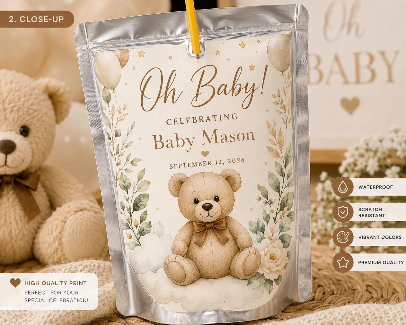 Baby Shower Drink Pouch Labels