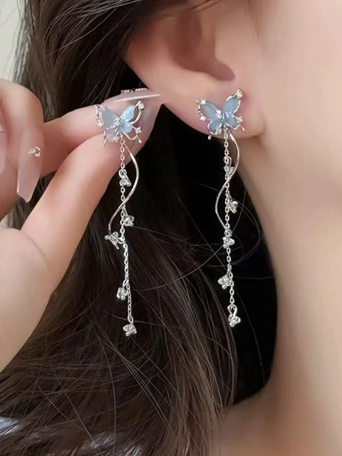Women's Butterfly Pendant Earrings, Colorful Zircon Sparkly, Elegant Alloy Chain, Sweet Style for Daily Wear, Perfect Gift Choice, Earrings Jewelry