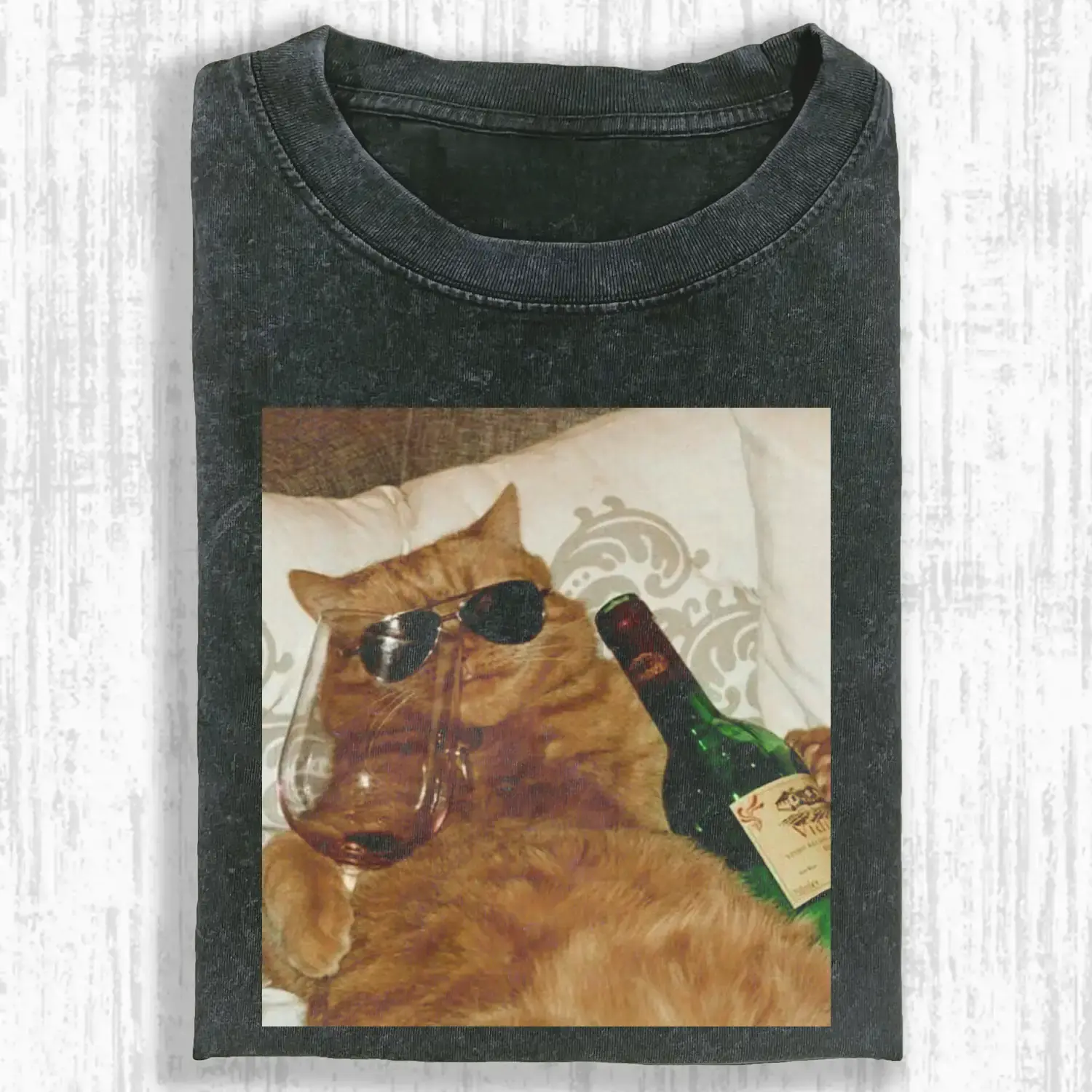 Funny Cat Wine Tee – Cool Cat Drinking Wine and Whiskey Meme T-Shirt