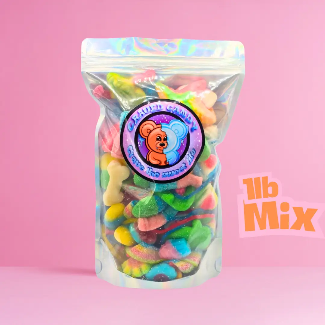 1lb Crave Gummy Mix | Sweet & Sour Assorted Gummies with Sour Blue Raspberry, Filled Gummies, Rainbow, Watermelon, Cherry, Bubblegum, Cotton Candy