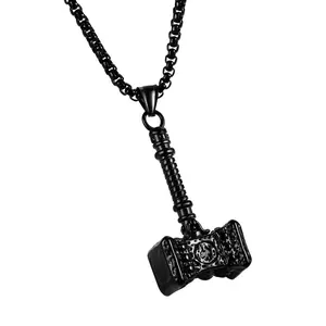 OIDEA Men's Viking Style Rust-Resistant Metal Figure Amulet Gothic Necklace, Stainless Steel Mjolnir Norse Pagan Pendant, 22-Inch Wheat Chain Birthday Gift, Gothic Necklaces, Amulet Necklaces