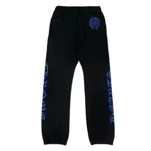 Chrome Hearts Blue Horseshoe Script Black Sweatpants
