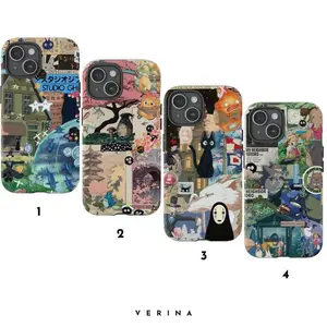 New style Studio Ghibli Collage Phone Case for iPhone - Anime Cartoon Aesthetic Protective Cover - Ghibli Cover Suitable for iPhone 17/16/15/14/13/12/11 Pro Max/Plus and  Samsung Galaxy S23FE/22/23/24/25