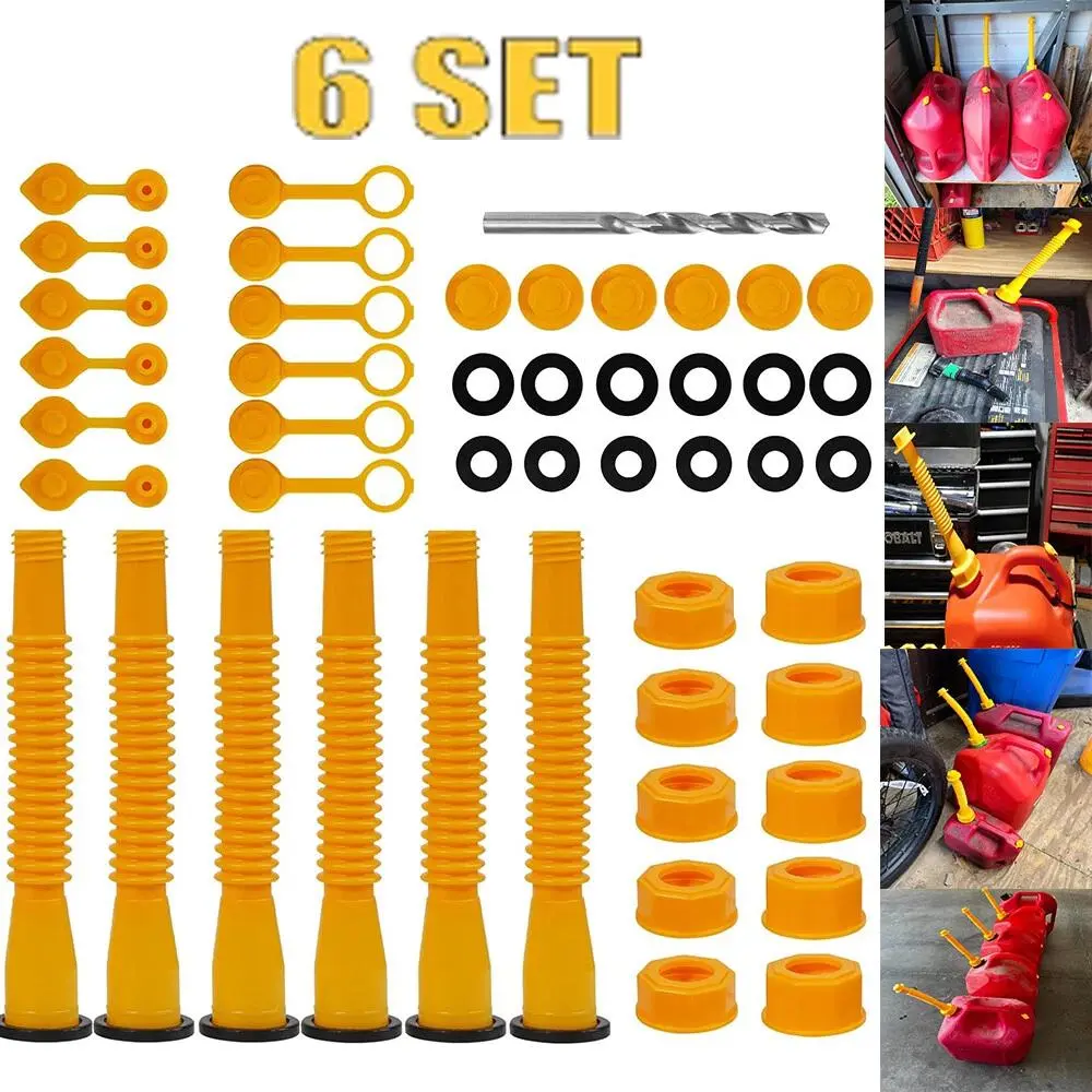 Upgrade Gas Can Replacement Spout Kit, Anti-Overflow Fuel Nozzle with 2 Types Vent Caps, One-Piece Bendable HDPE Hose, Coarse & Fine Thread Caps for Old Plastic Gas Cans