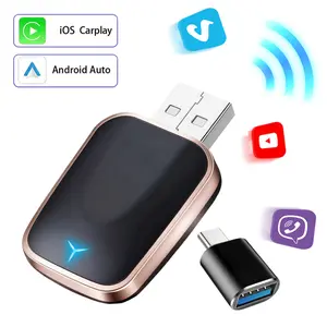 Android Auto Adapter Wireless 2 in 1 CarPlay Dongle with Bluetooth 5.0 & 2.4/5G WiFi, Plug & Play Easy Setup Car Accessory for iPhone iOS+ & Android Auto, Zero Slips Secure Fit Car Adapter with Voice Assistant Support