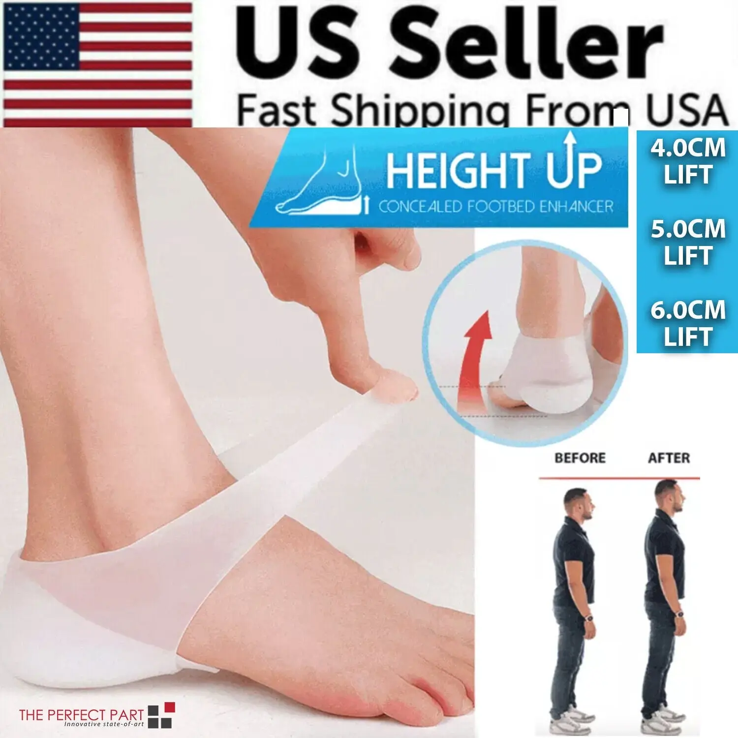 Concealed Footbed Enhancers Invisible Height Increase Silicone Insoles