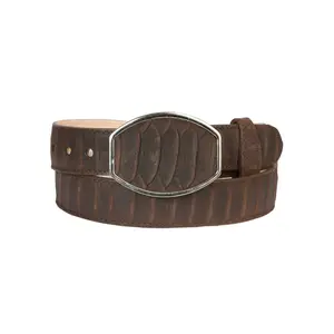 Men’s Western Belt El General Imitation Python Print - Brown