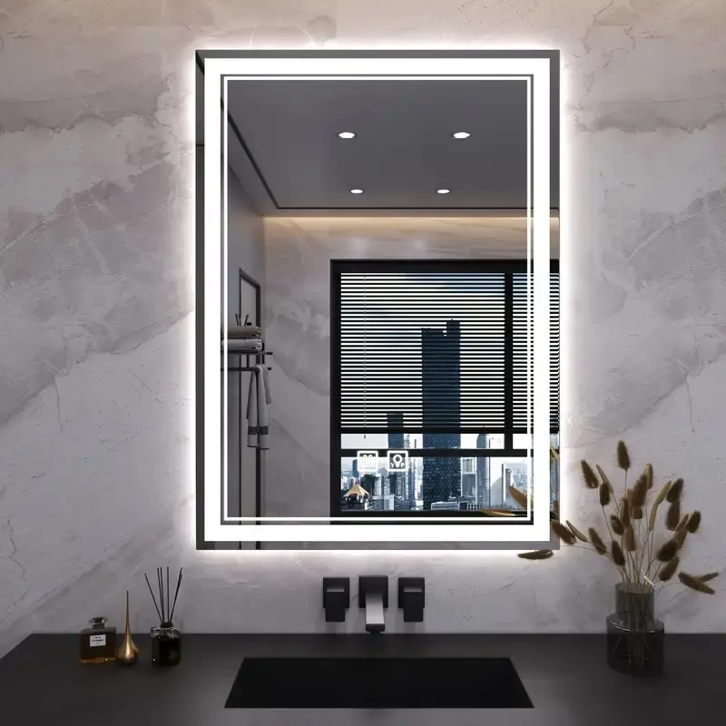 16x24 in Modern Smart Vertical Backlit LED Bathroom Vanity Mirror - Touch Controls, Dimmable Light, Anti-Fog Tempered Glass Wall Fixture for Over Sink Indoor Bath Home Improvement